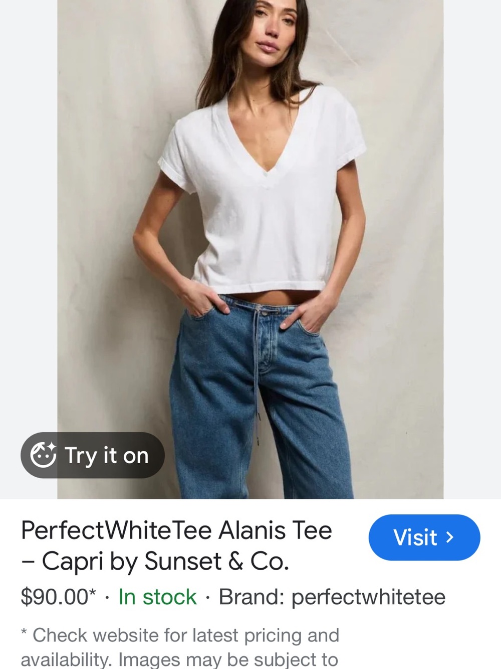 Perfectwhitetee Alanis White V-Neck Short Sleeve cotton Top made in USA t-shirt - Picture 8 of 8